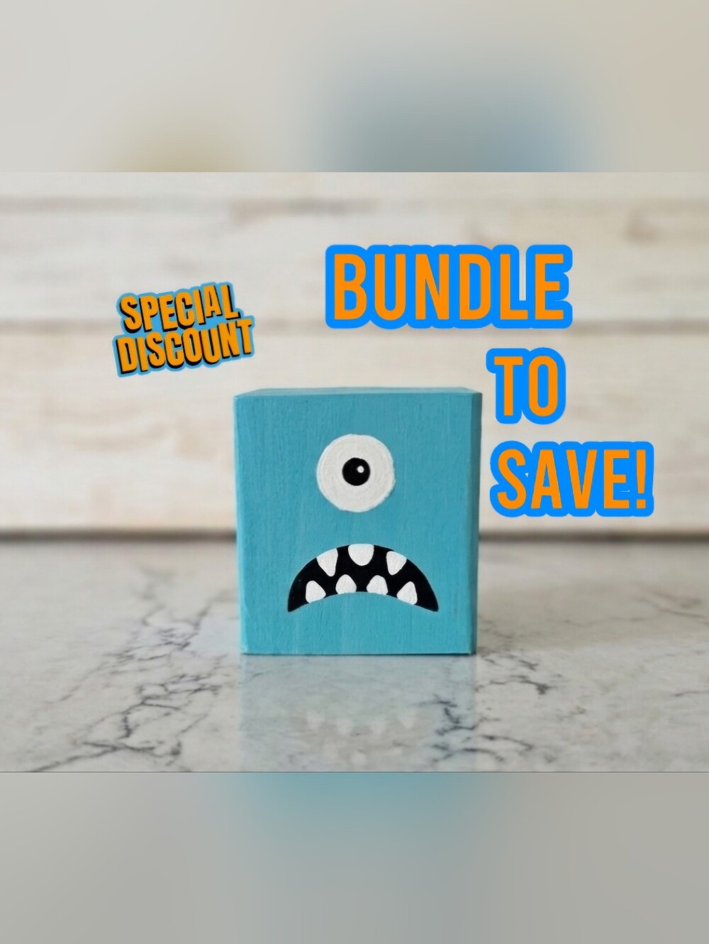 Blue One-Eyed Monster Halloween Decor Block